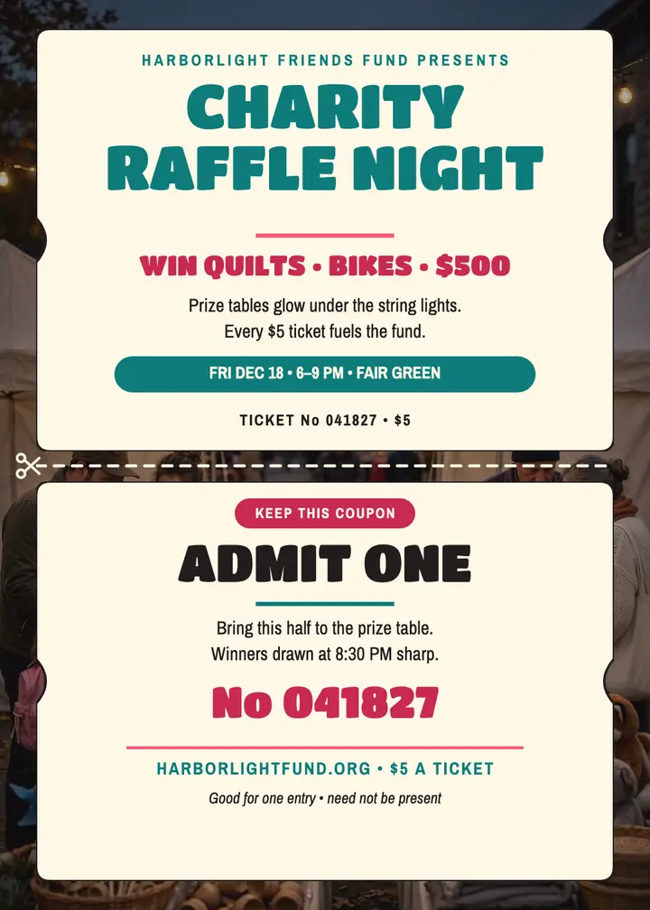 Harborlight raffle night invitation, double ticket template