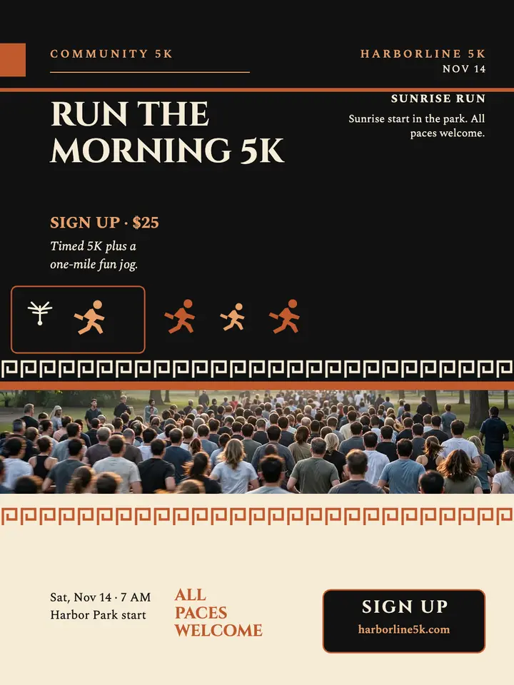 Harborline 5K sunrise run pottery poster template