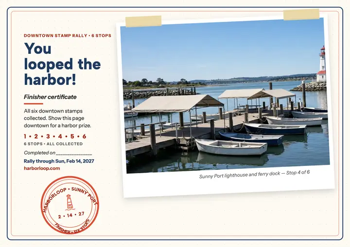 Harborloop Rally stamp certificate: harbor stamp rally certificate template