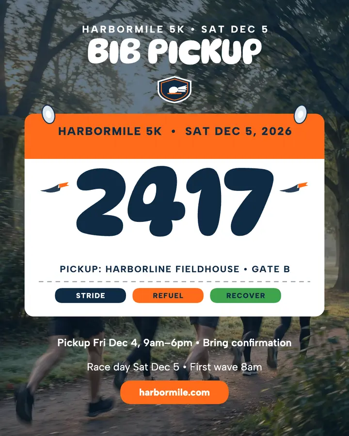 Harbormile 5K bib pickup post template
