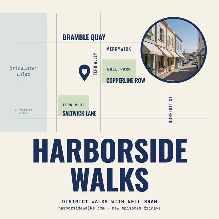 Harborside Walks district map cover: travel podcast cover template