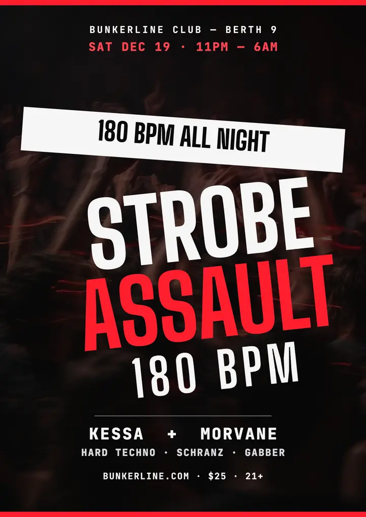Bunkerline 180 BPM strobe night flyer template