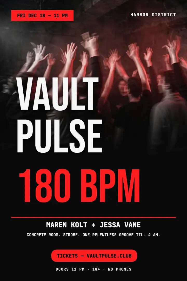 Vault Pulse hard techno night poster template