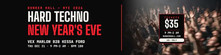 Bunker Hall hard techno New Year's Eve banner: new year's eve techno banner template