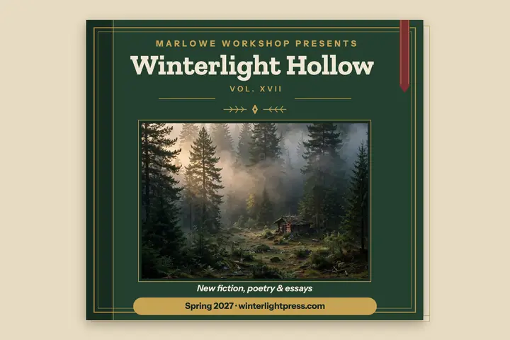 Winterlight Hollow anthology hardback postcard: writing anthology postcard template