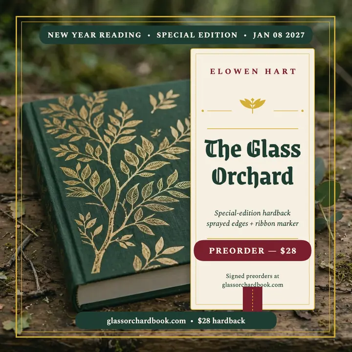 Glass Orchard hardback launch post template