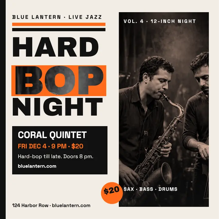 Blue Lantern hard-bop jazz night post: jazz night post template