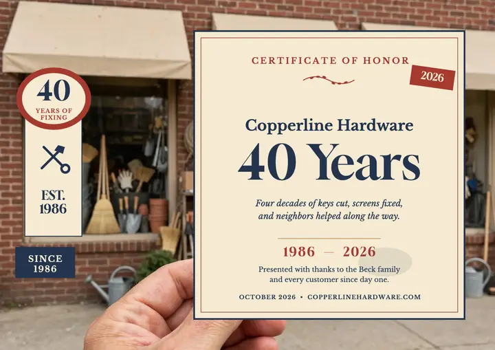 Copperline 40 years hardware certificate template