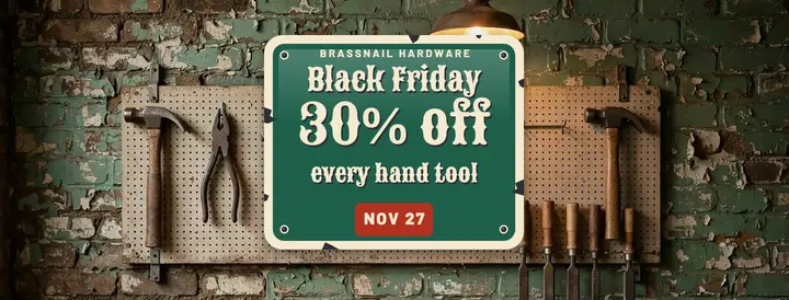Brassnail Hardware Black Friday cover, enamel tin sign template