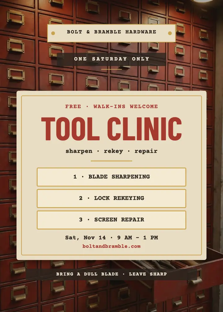 Bolt and Bramble tool clinic invitation template