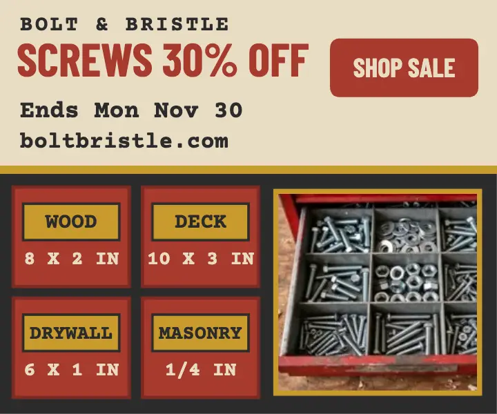 Bolt and Bristle screw sale drawer ad template