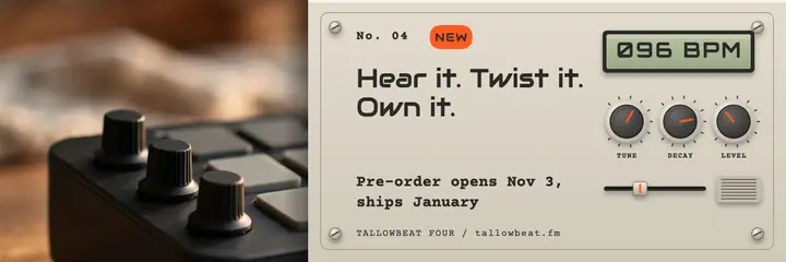 Tallowbeat Four sampler pre-order header, hardware template