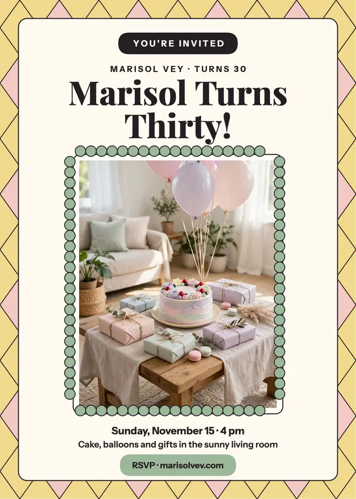 Marisol's harlequin 30th birthday invitation template