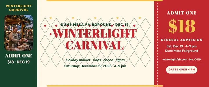 Winterlight Carnival holiday ticket: christmas carnival ticket template