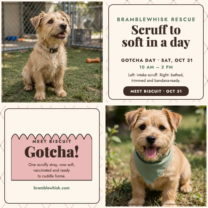 Bramblewhisk puppy gotcha day post: puppy adoption day post template