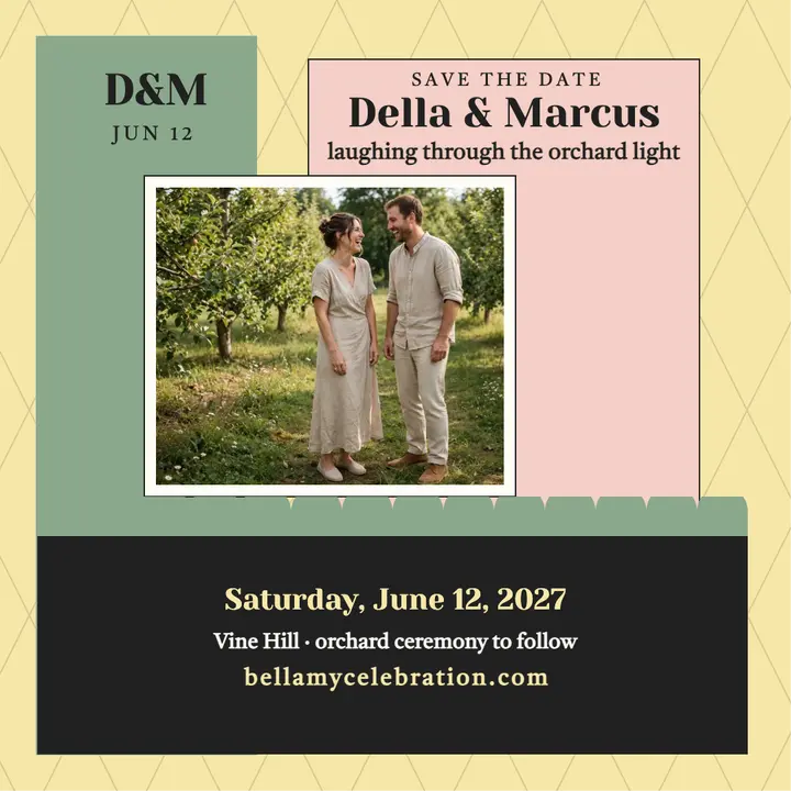 Della and Marcus harlequin save the date template
