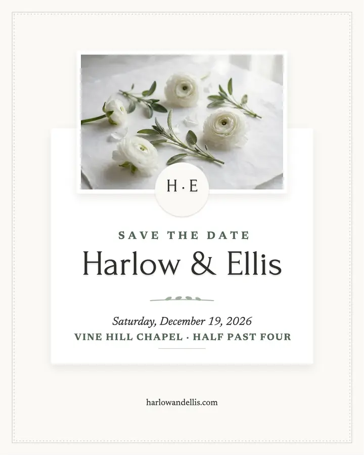 Harlow and Ellis embossed winter save the date template