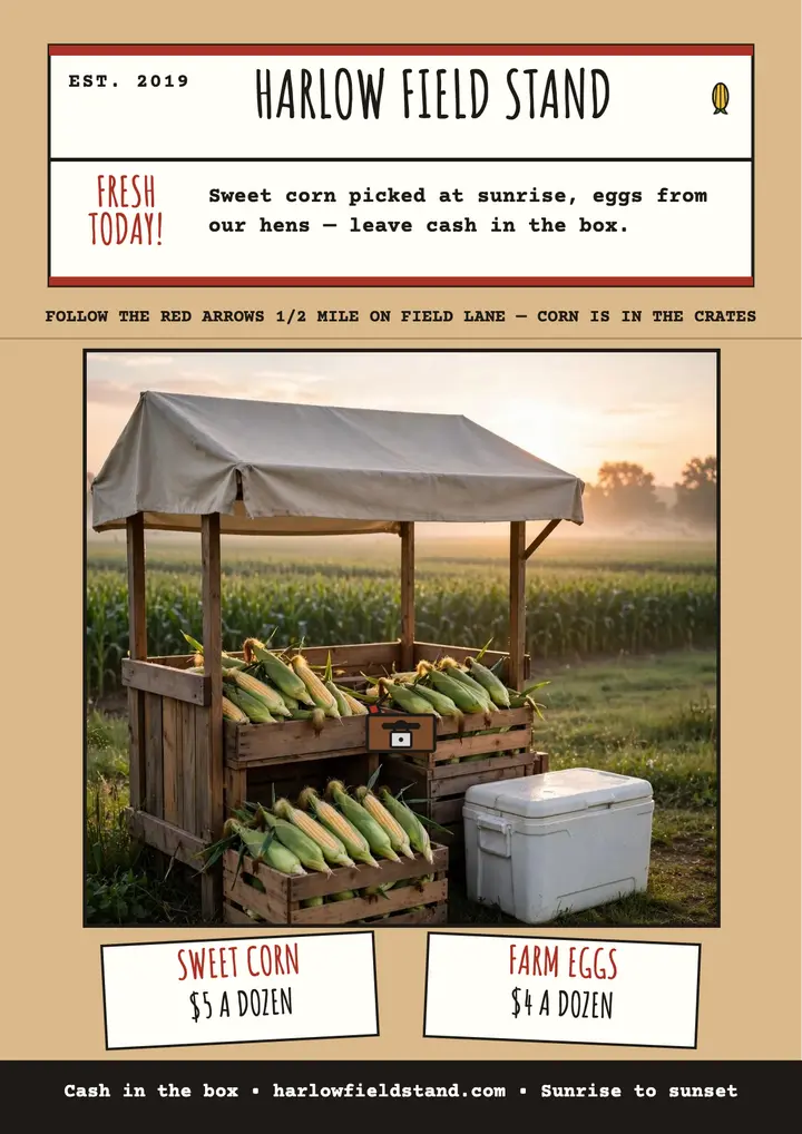 Harlow Field Stand flyer, farm stand template