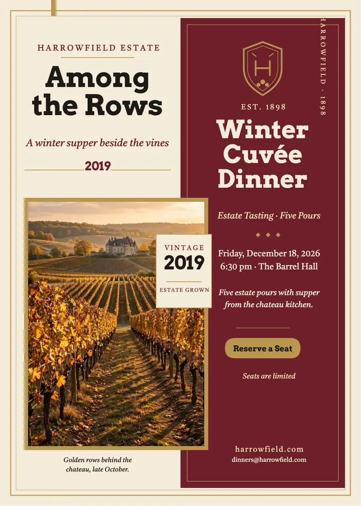 Harrowfield winter cuvee dinner invite template