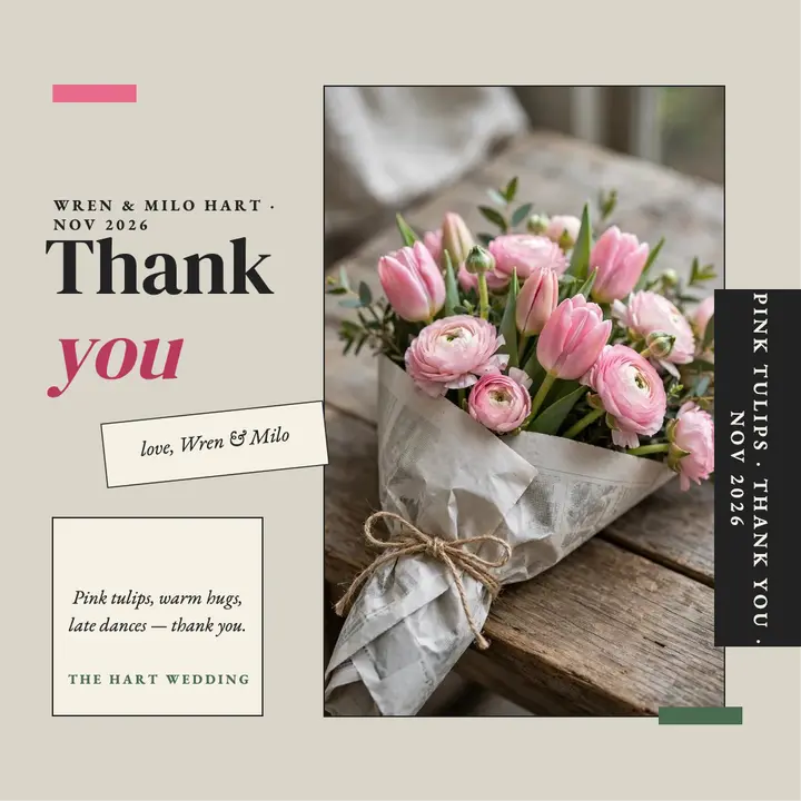 Hart wedding thank you bouquet post template