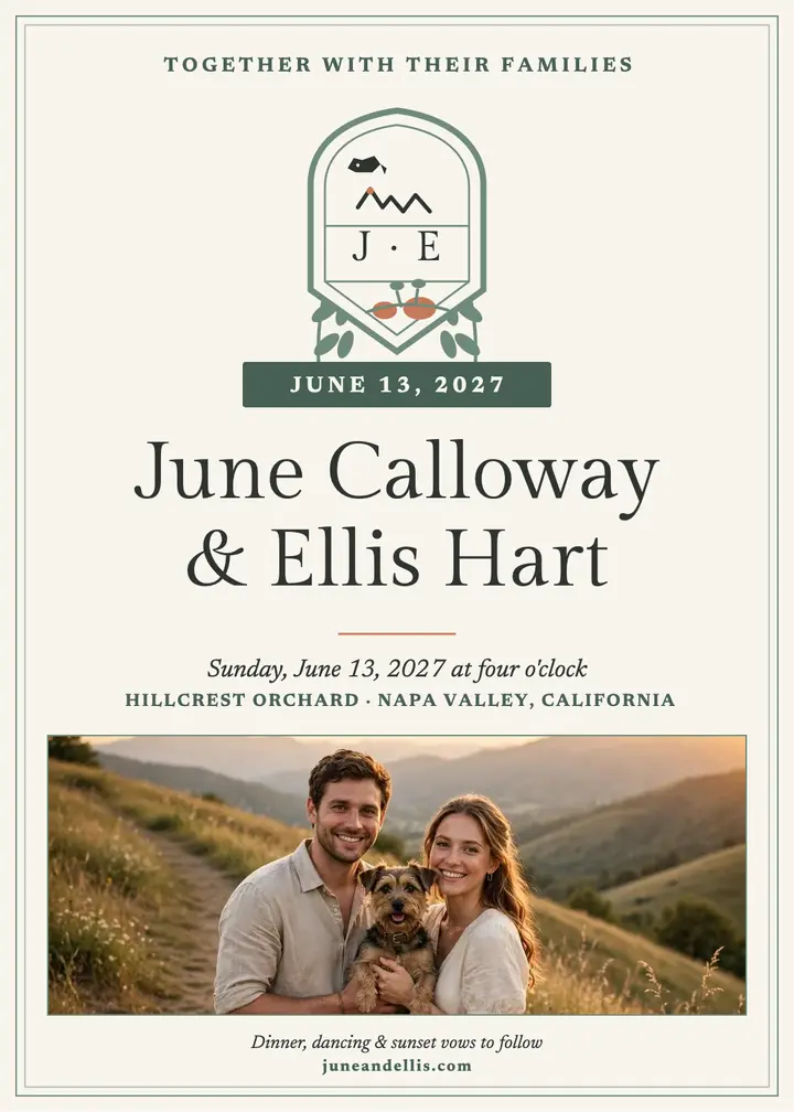 June and Ellis sage crest invitation template