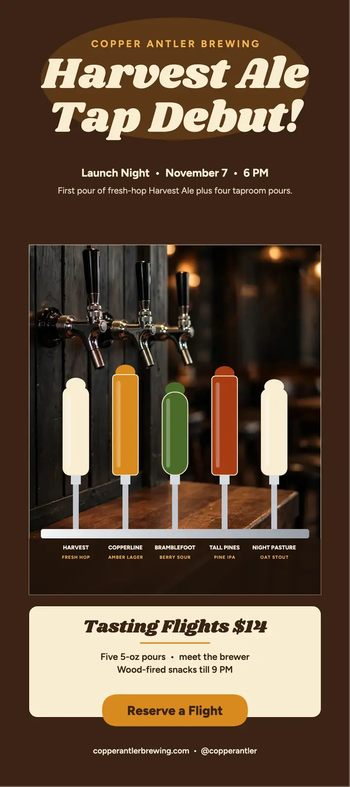 Copper Antler harvest ale tap debut card template
