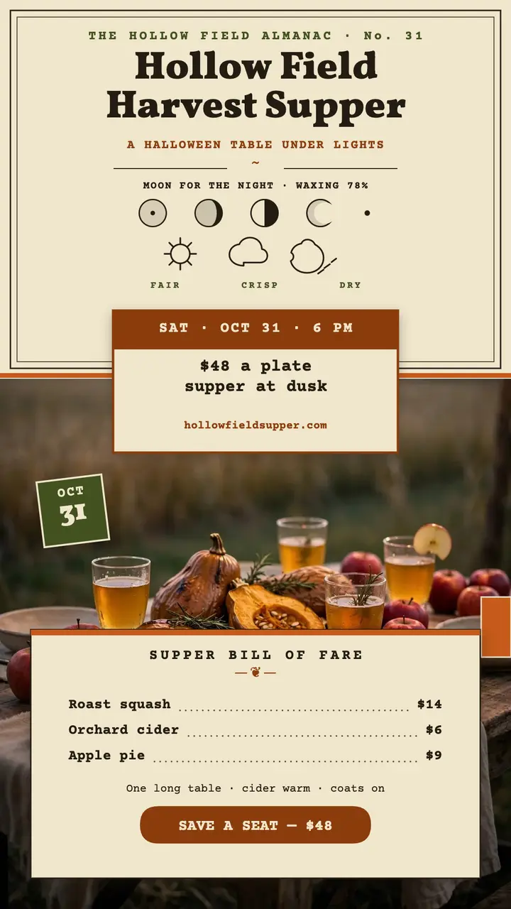 Hollow Field Supper harvest almanac story template