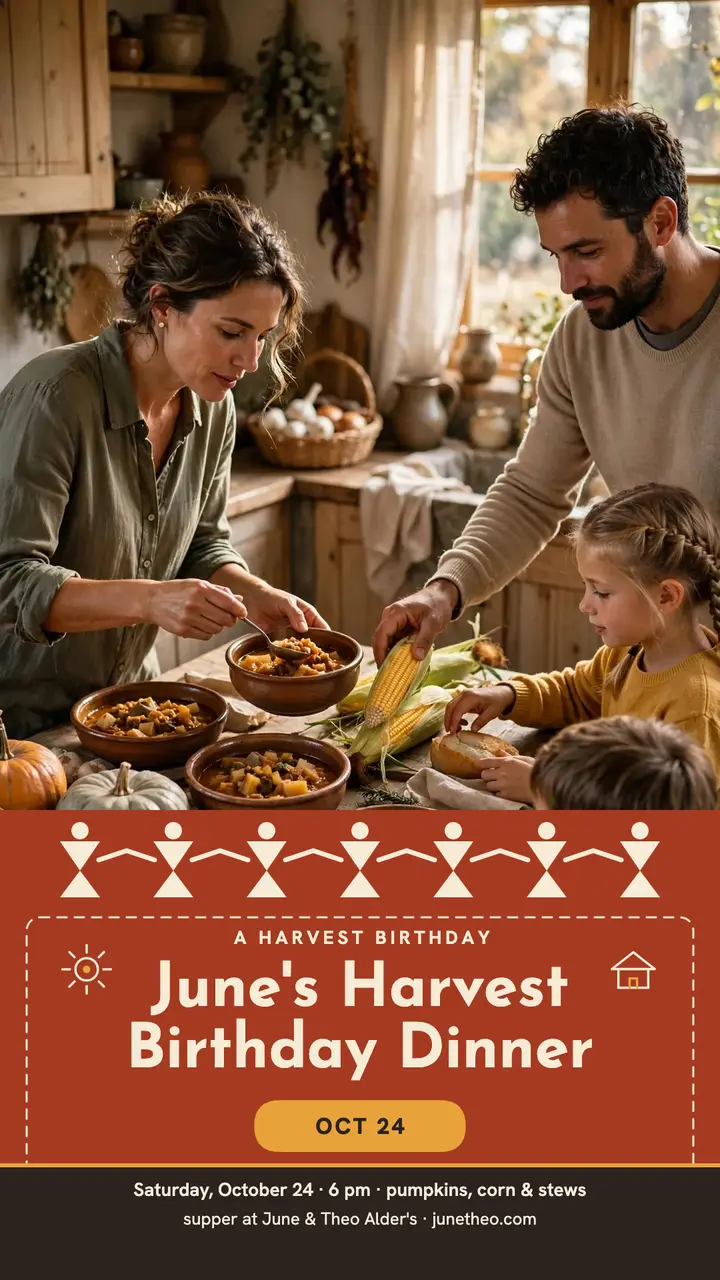 June and Theo harvest birthday dinner story template