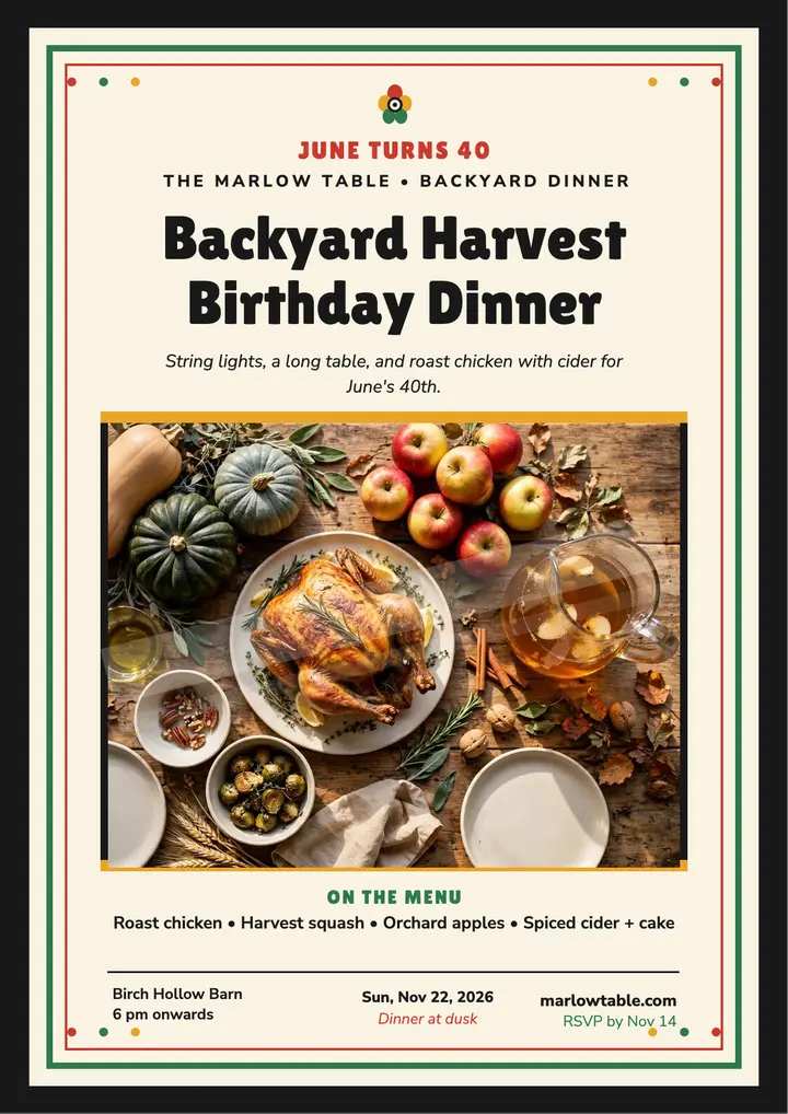 Marlow harvest birthday dinner flyer template
