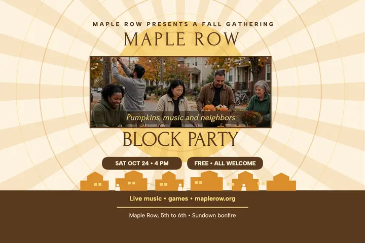 Maple Row fall block party postcard: block party postcard template
