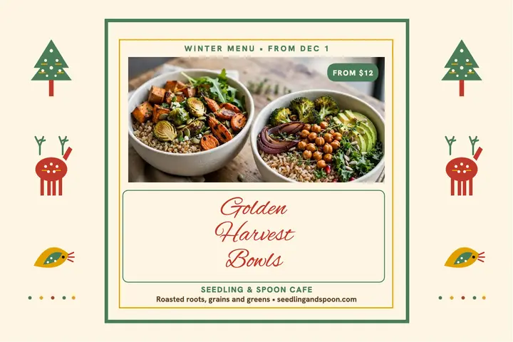 Seedling and Spoon harvest bowls postcard template