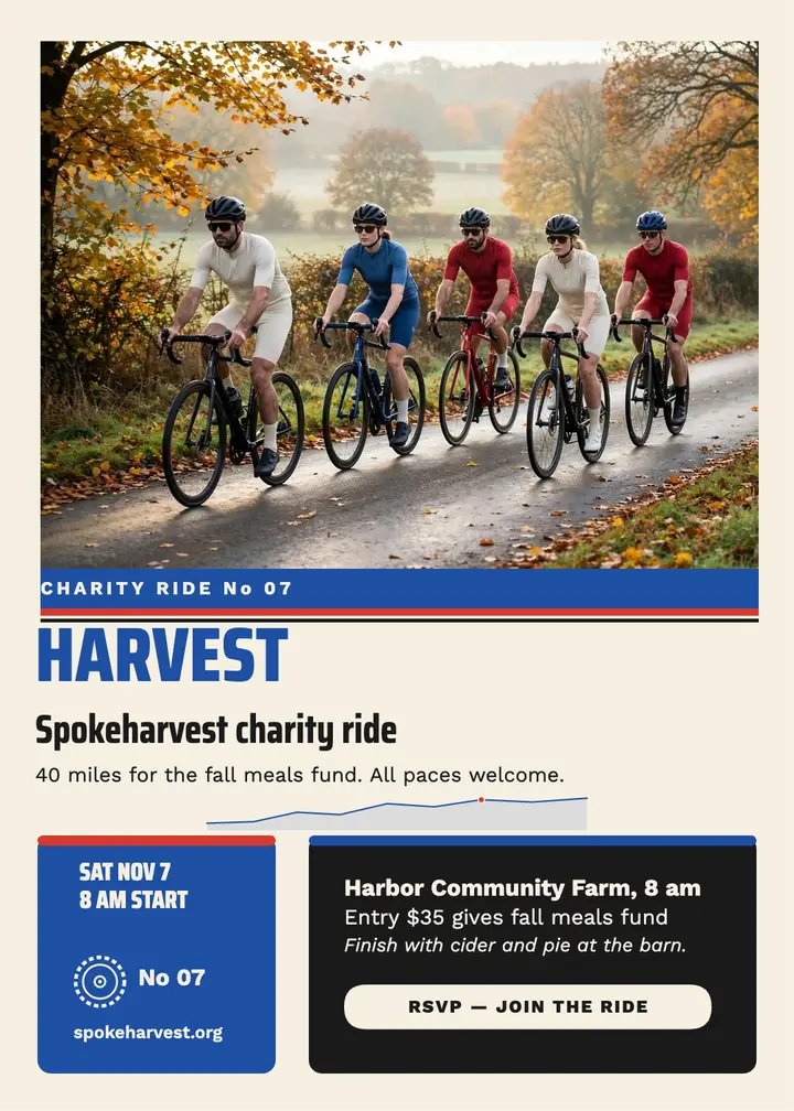 Spokeharvest Ride harvest charity invitation: charity bike ride invitation template