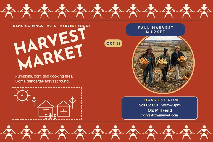 Harvest Row fall market warli postcard: harvest market postcard template