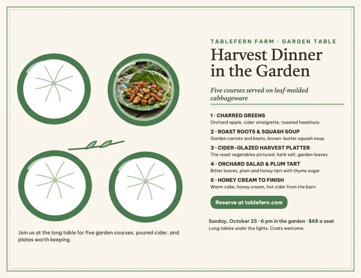 Tablefern Farm harvest dinner flyer template