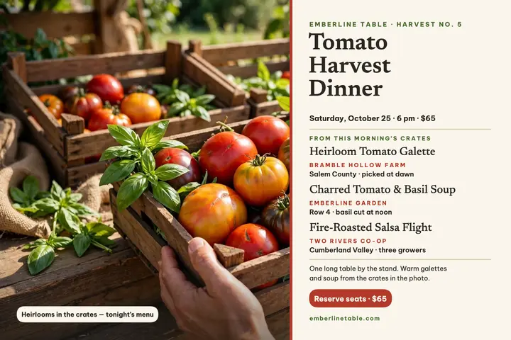Emberline Table tomato harvest dinner card template