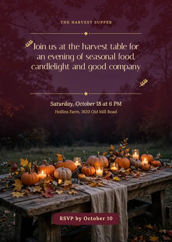 Harvest table dinner invitation template