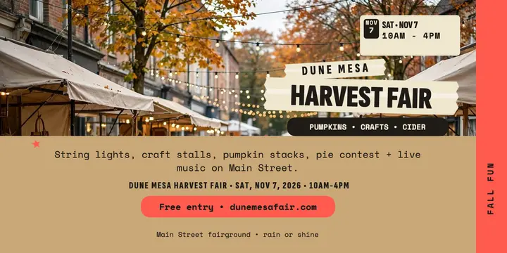 Dune Mesa Harvest Fair tape post: harvest fair announcement template