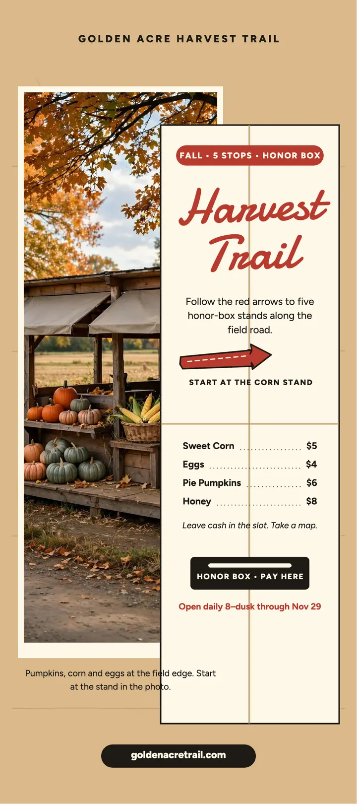 Golden Acre Harvest Trail rack card template