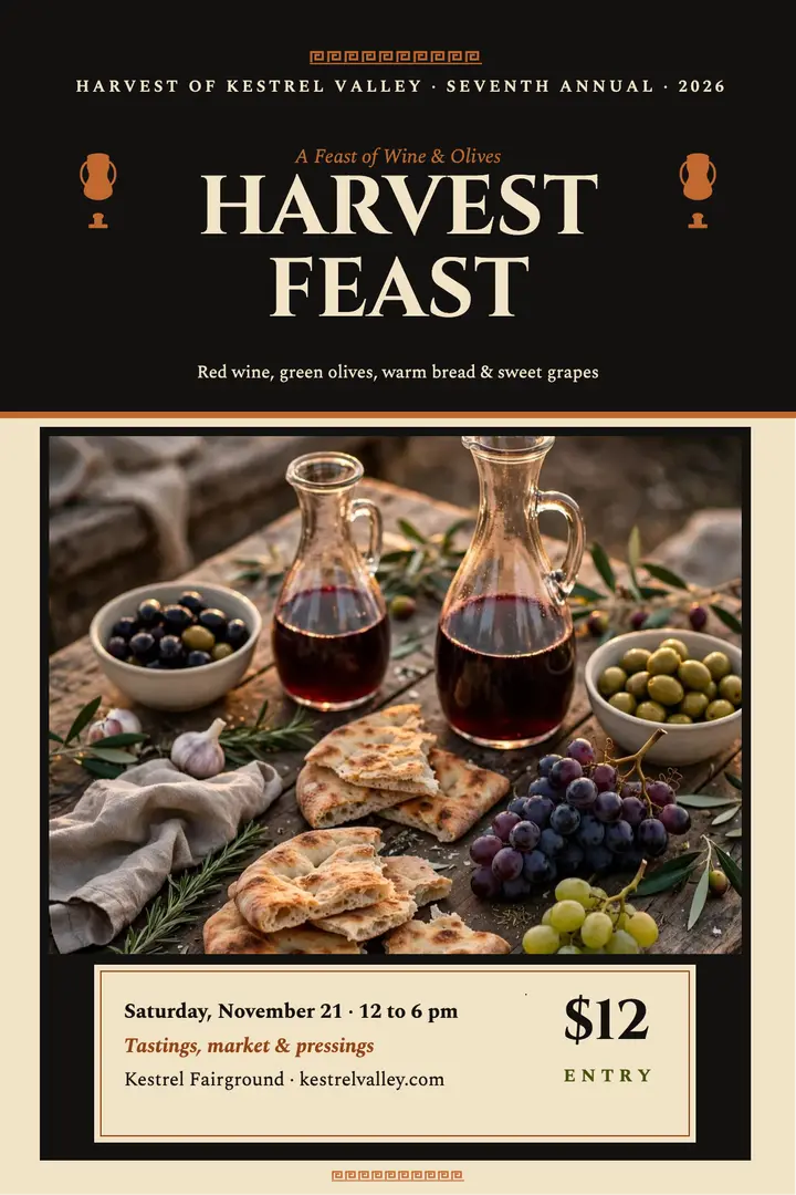 Harvest feast wine and olive poster template