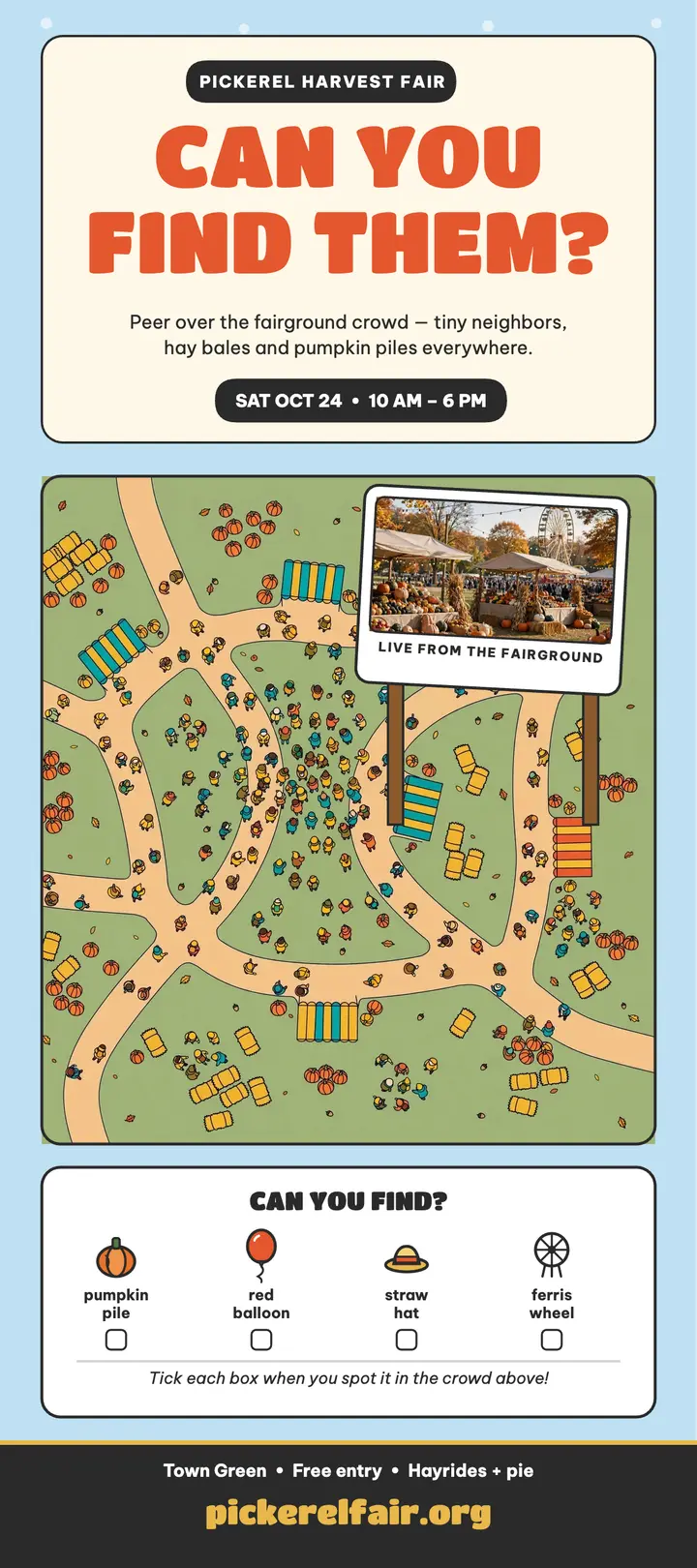 Pickerel Harvest Fair find-them-all rack card template