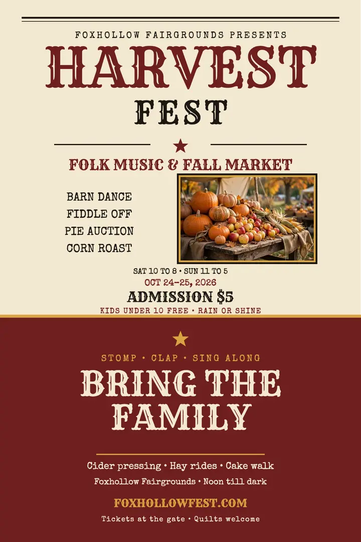 Foxhollow Harvest Fest broadside poster template