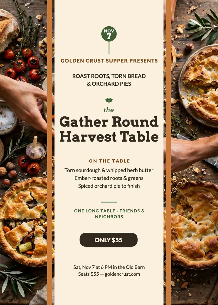 Golden Crust harvest table invitation template