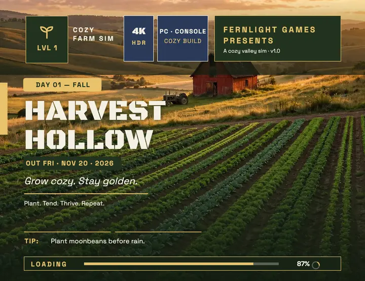 Harvest Hollow farm game loading flyer template