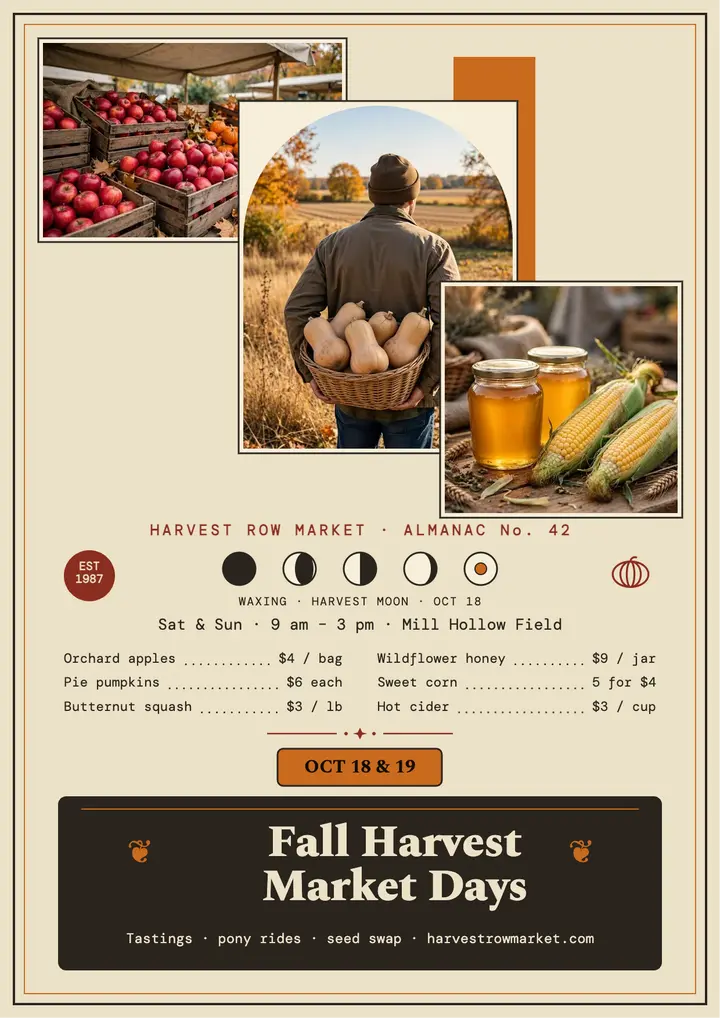 Harvest Row Market fall menu flyer template