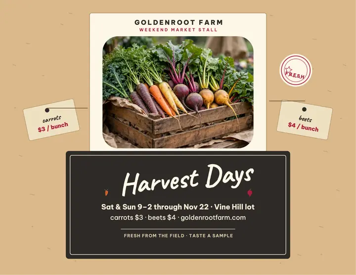 Goldenroot Farm harvest days stall flyer template