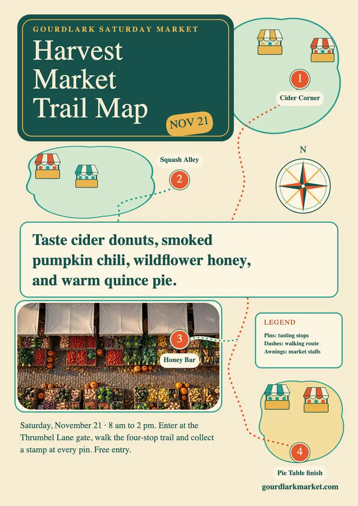 Gourdlark harvest market trail map flyer template