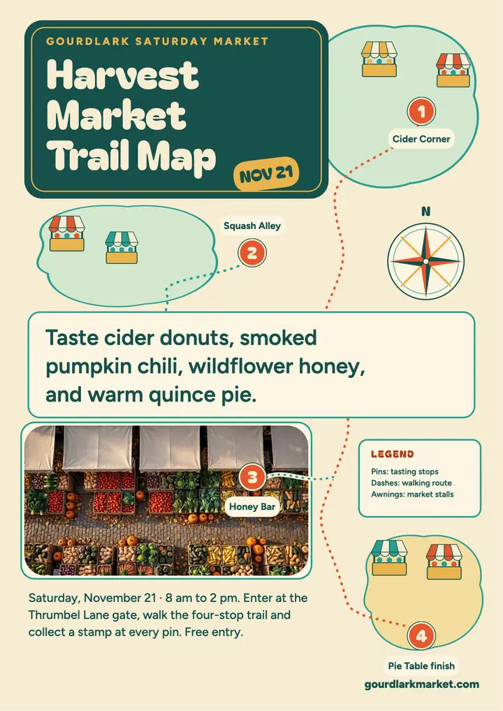 Gourdlark harvest market trail map flyer template