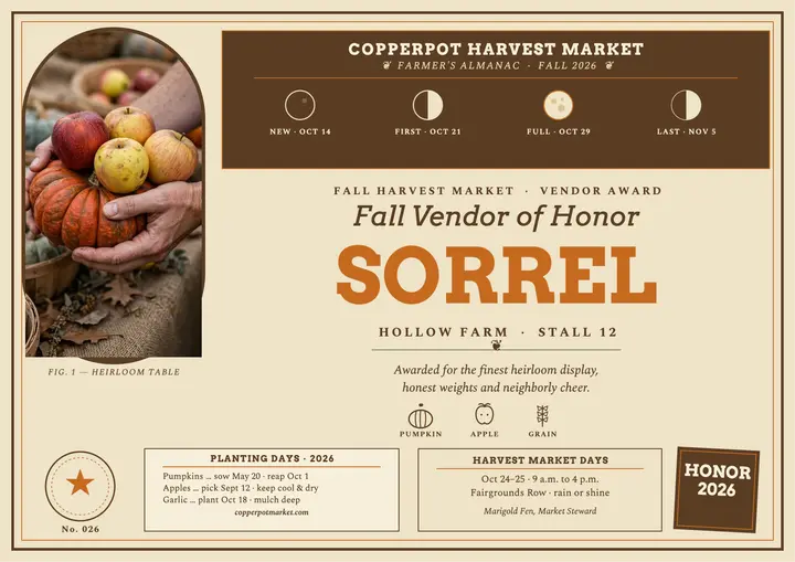 Copperpot Fall Vendor of Honor certificate template