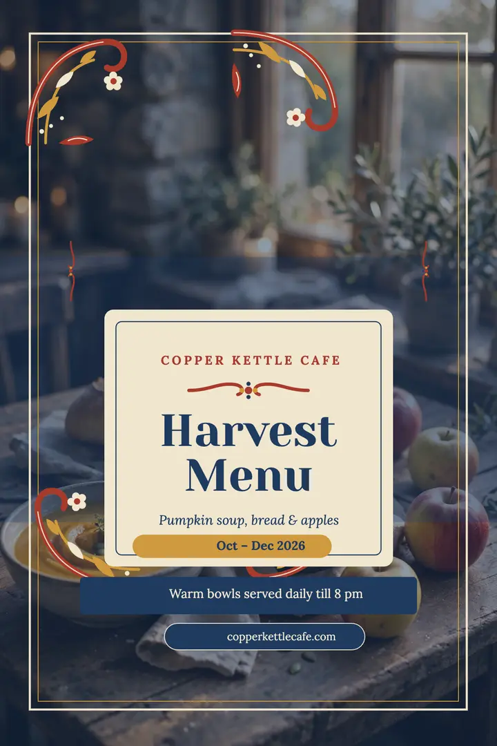 Copper Kettle harvest menu folk poster template