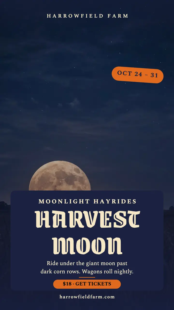 Harrowfield moonlight hayride story: hayride story ad template